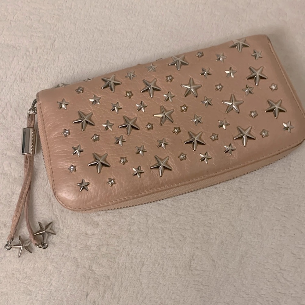 Jimmy Choo pink zip around wallet with silver star detail